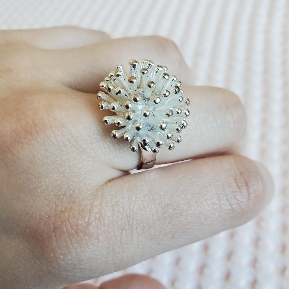 Sterling silver starburst cocktail ring, size 7.5